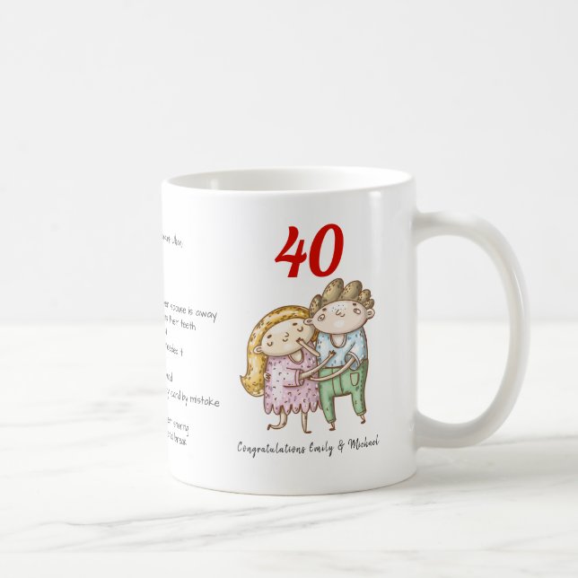 Caneca De Café Ruby Personalizada do 40º aniversário de casamento (Direita)
