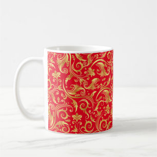 Caneca De Café Ruby Red e Ouro Scrollwork