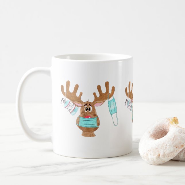 Caneca De Café Rudolph, a Reindeer Mascarada (Com Donut)
