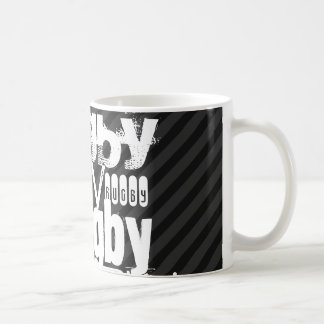 Caneca De Café Rugby; Preto & obscuridade - listras cinzentas