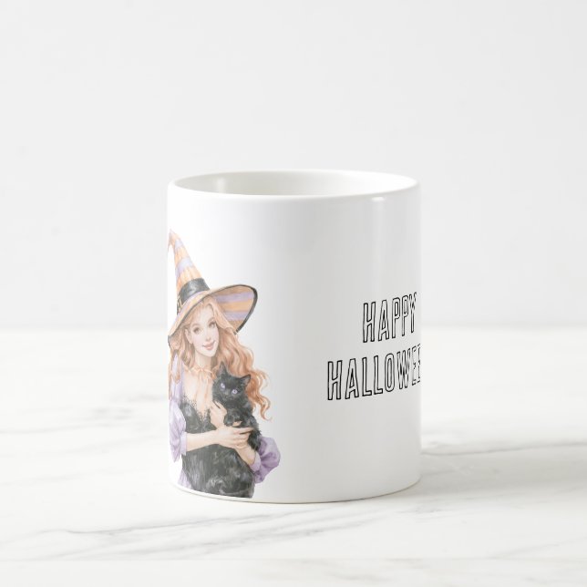 Caneca De Café Ruiva Gata Preta Halloween (Centro)