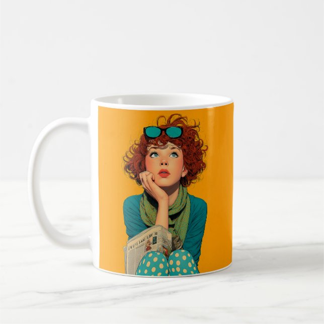 Caneca De Café Ruiva Whimsical nas Bolinhas (Esquerda)