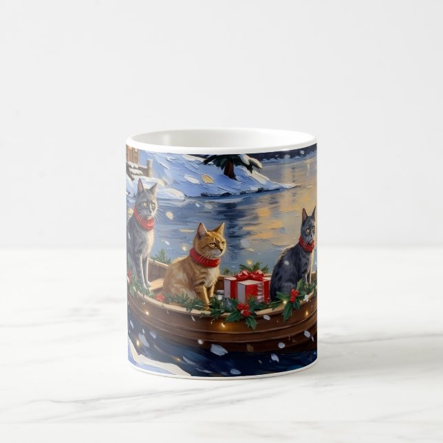 Caneca De Café Russian Blue Cat Christmas Boat Holiday (Centro)