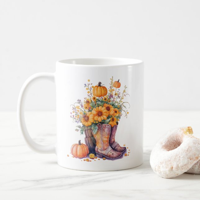 Caneca De Café Russo Cowboy Boots Pumpkin De Girassol (Com Donut)