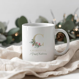 Caneca De Café Rustic Berry Branch Inicial e Nome Natal