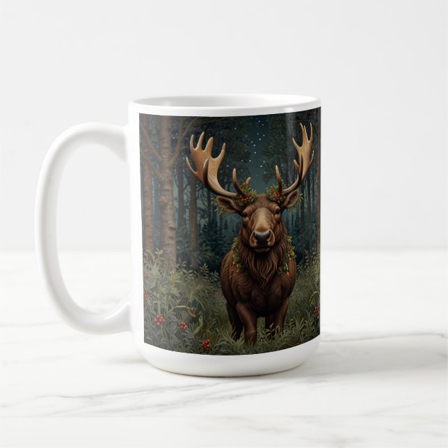 Caneca De Café Rustic Christmas moose deer boho woodland forest  (Esquerda)