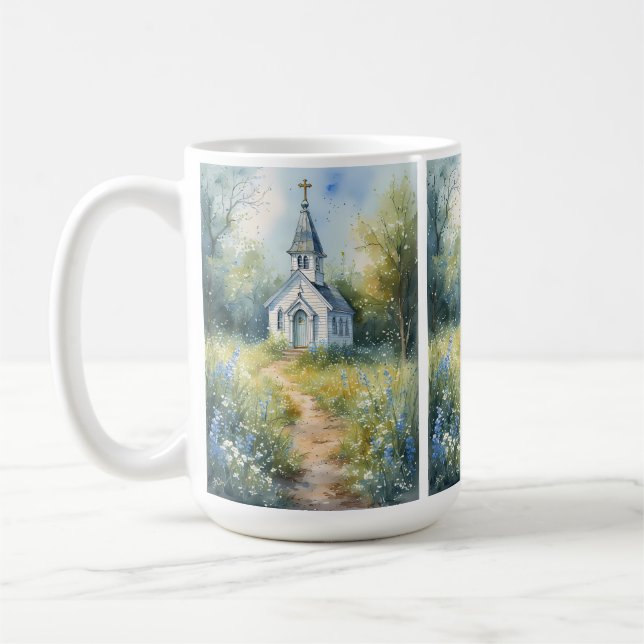 Caneca De Café Rustic Church Path in Wildflower Meadow (Esquerda)