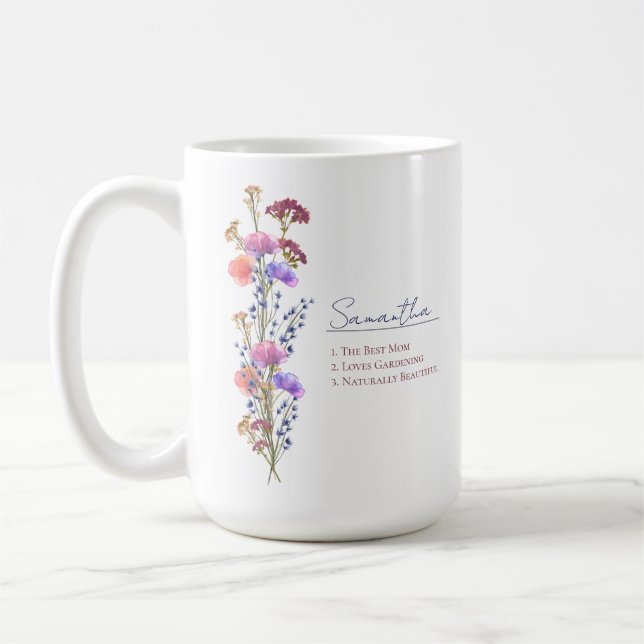 Caneca De Café Rustic Delicate Acrylic Wildflower Personalized (Esquerda)