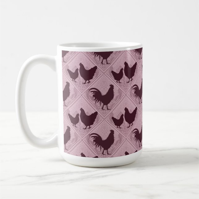 Caneca De Café Rustic Farmhouse Hen Pattern – In Pink (Esquerda)