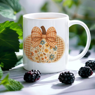 Caneca De Café Rustic Floral Gingham Autumn Pumpkin