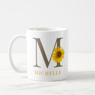 Caneca De Café Rustic Modern Editable Sunflower Monograma Name