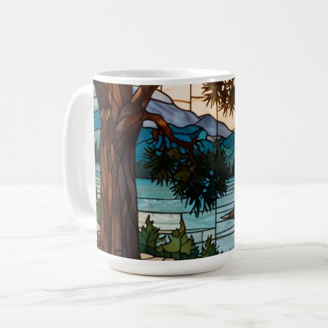 Caneca De Café Rustic mountain range landscape stain glass  (Frente Esquerda)