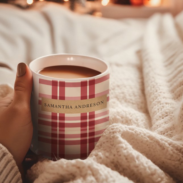 Caneca De Café Rustic Reverie | Embalagem da Xadrez vermelha da f (Criador carregado)