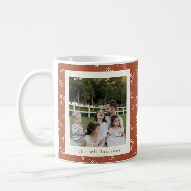 Caneca De Café Rustic Terracotta Botanical Custom Photos (Esquerda)