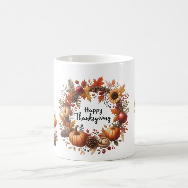 Caneca De Café Rustic Thankanding Pumpkin Watercolor Autumn (Centro)