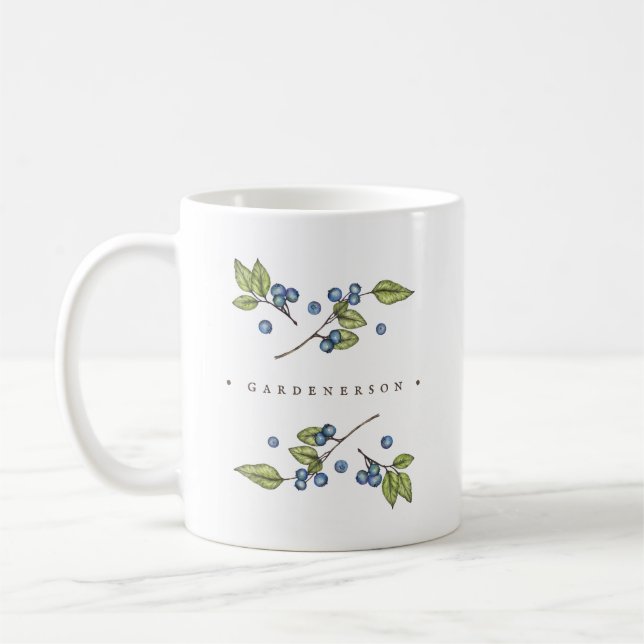 Caneca De Café Rustic Watercolor Blueberry Personalizado (Esquerda)