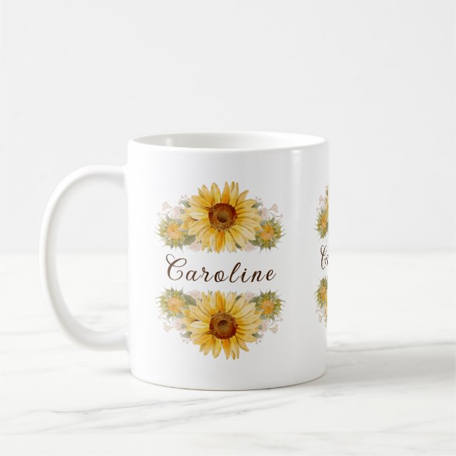 Caneca De Café Rustic Watercolor Girassol Personalizado (Esquerda)
