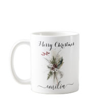 Rustic Watercolor Pine Floral Merry Nome de Natal