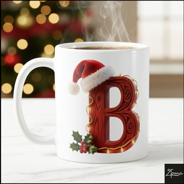 Caneca De Café Rustic Wood Christmas Letter B String Lights (Criador carregado)
