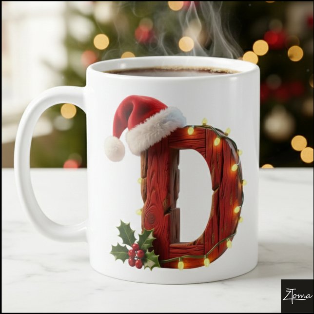 Caneca De Café Rustic Wood Christmas Letter D String Lights (Criador carregado)