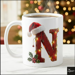 Caneca De Café Rustic Wood Christmas Letter NString Lights
