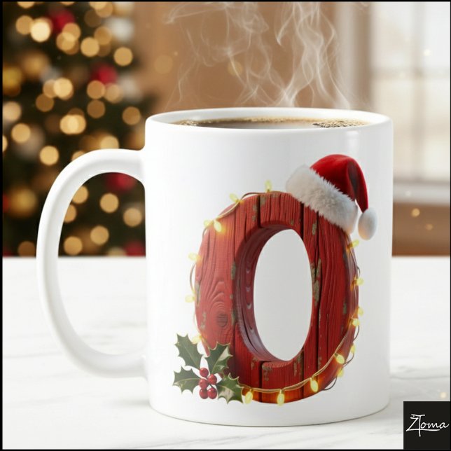 Caneca De Café Rustic Wood Christmas Letter O String Lights (Criador carregado)