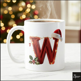 Caneca De Café Rustic Wood Christmas Letter W String Lights