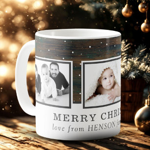 Caneca De Café Rustic Wood Snow Merry Christmas Family Photo