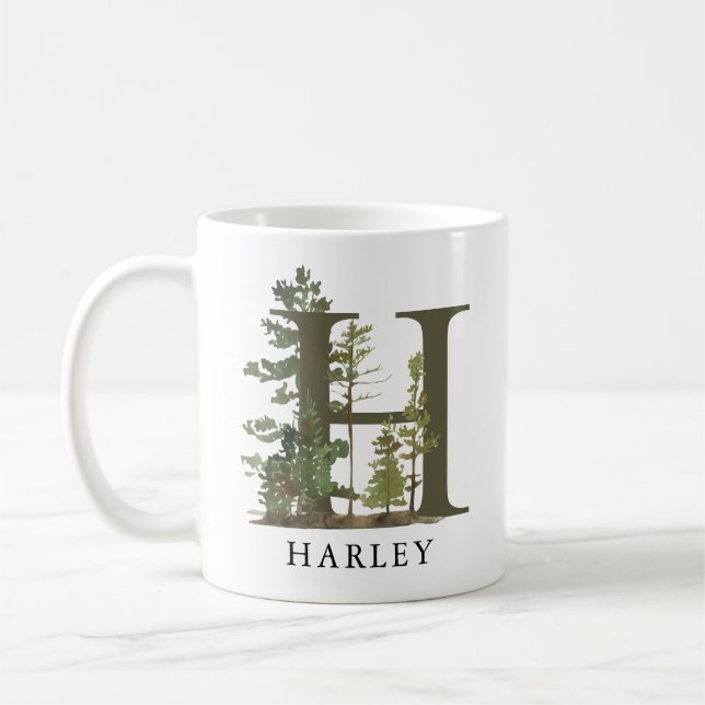 Caneca De Café Rustic Woodland Forest - Letra H Monograma (Esquerda)