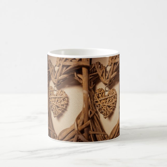 Caneca De Café Rustic Woven Rattan Hearts Decor (Centro)