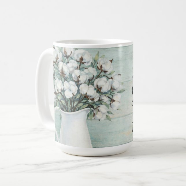 Caneca de Café Rústica Fazenda de Flores de Algodã (Frente Esquerda)