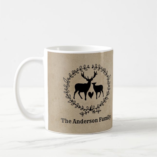 Caneca De Café Rústico Veado Personalizado (Esquerda)