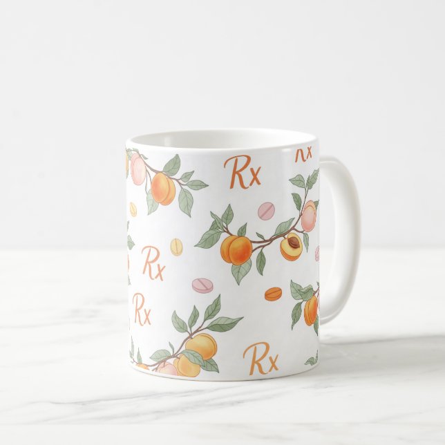 Caneca De Café Rx Prescription Peach Pill Pattern Pharmacy (Frente Esquerda)