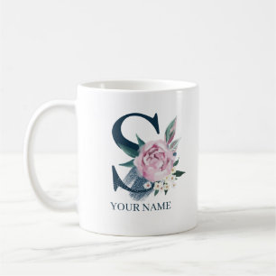 Caneca De Café S Monograma Floral Personalizado