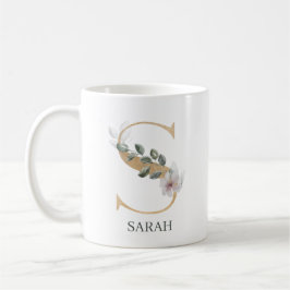 Caneca De Café S Monograma Floral Personalizado