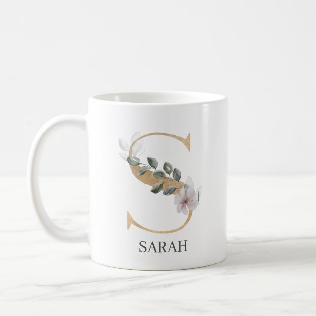 Caneca De Café S Monograma Floral Personalizado (Esquerda)