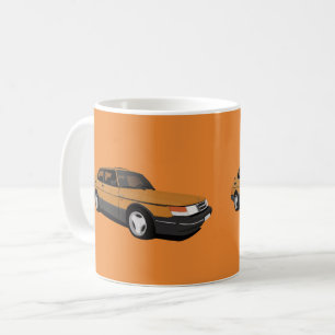 Caneca De Café Saab 900 Turbo 16 Aero, duas imagens cor de laranj
