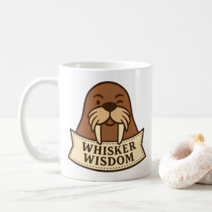 Caneca De Café Sabedoria de Bigode Mascote de Morsa Jovial e Fofo