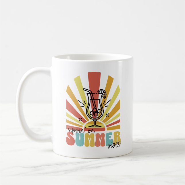 Caneca De Café Saboreando as Vibrações do Verão, Sol Retro, Copo  (Esquerda)