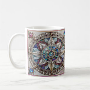 Caneca De Café Safiras Rosa e Azul Diamantes Pérolas Mandala