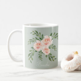 Caneca De Café Sage Green Blush Respira Tipografia De Aquarela