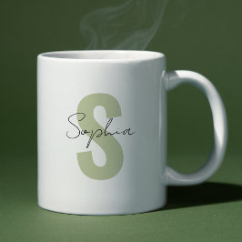 Caneca De Café Sage Green Monograma - Letra Calliografia