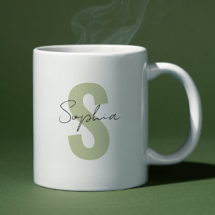 Caneca De Café Sage Green Monograma - Letra Calliografia
