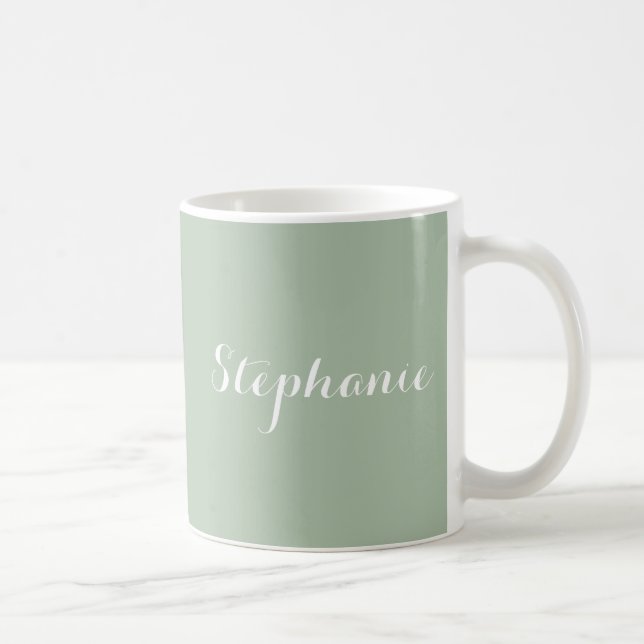 Caneca De Café Sage Green Name Modern Elegant Monograma Boho (Direita)