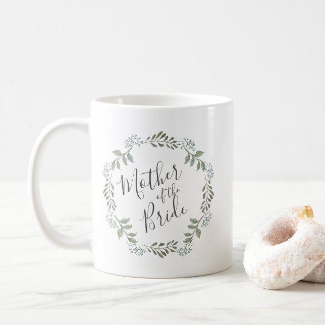 Caneca De Café Sage Greenery Botanical Wreath Mãe da Noiva (Com Donut)