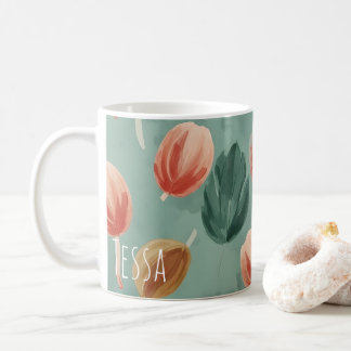 Caneca De Café Sage Terrestre e Floral Tulipa Coral Pinturesca Ar