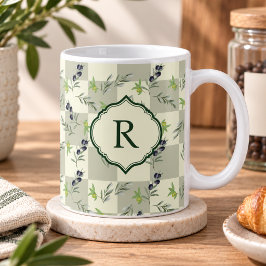 Caneca De Café Sage Verde Padrão Oliva Monograma em Aquarela