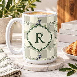 Caneca De Café Sage Verde Padrão Oliva Monograma em Aquarela