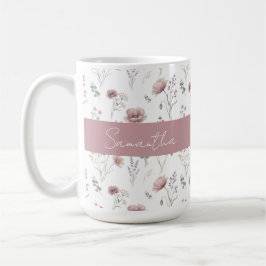 Caneca De Café Sage Verde Rosa Empoeirado Aquarela Flor Silvestre