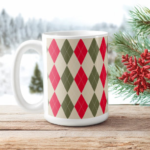 Caneca De Café Sage vermelho verde retro argyle Natal feriado